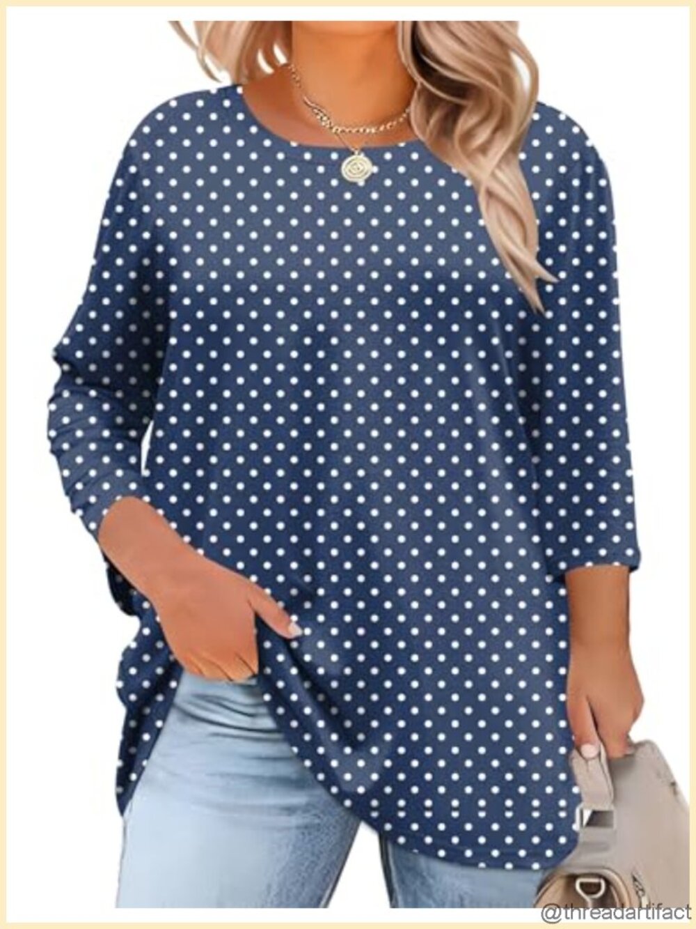 Plus Size Tunic Top 3/4 Sleeve Asymmetrical Hem Business Casual Blouse